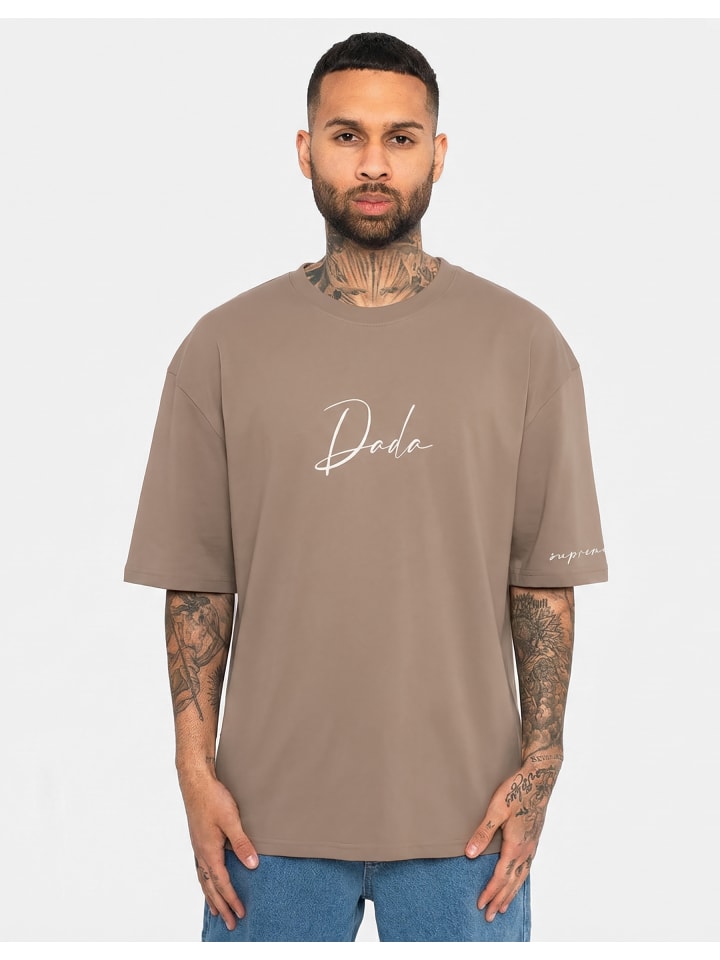 

DADA Футболка оверсайз с вышивкой коричневого цвета на передней части и рукавах, Коричневый, DADA Футболка оверсайз с вышивкой коричневого цвета на передней части и рукавах