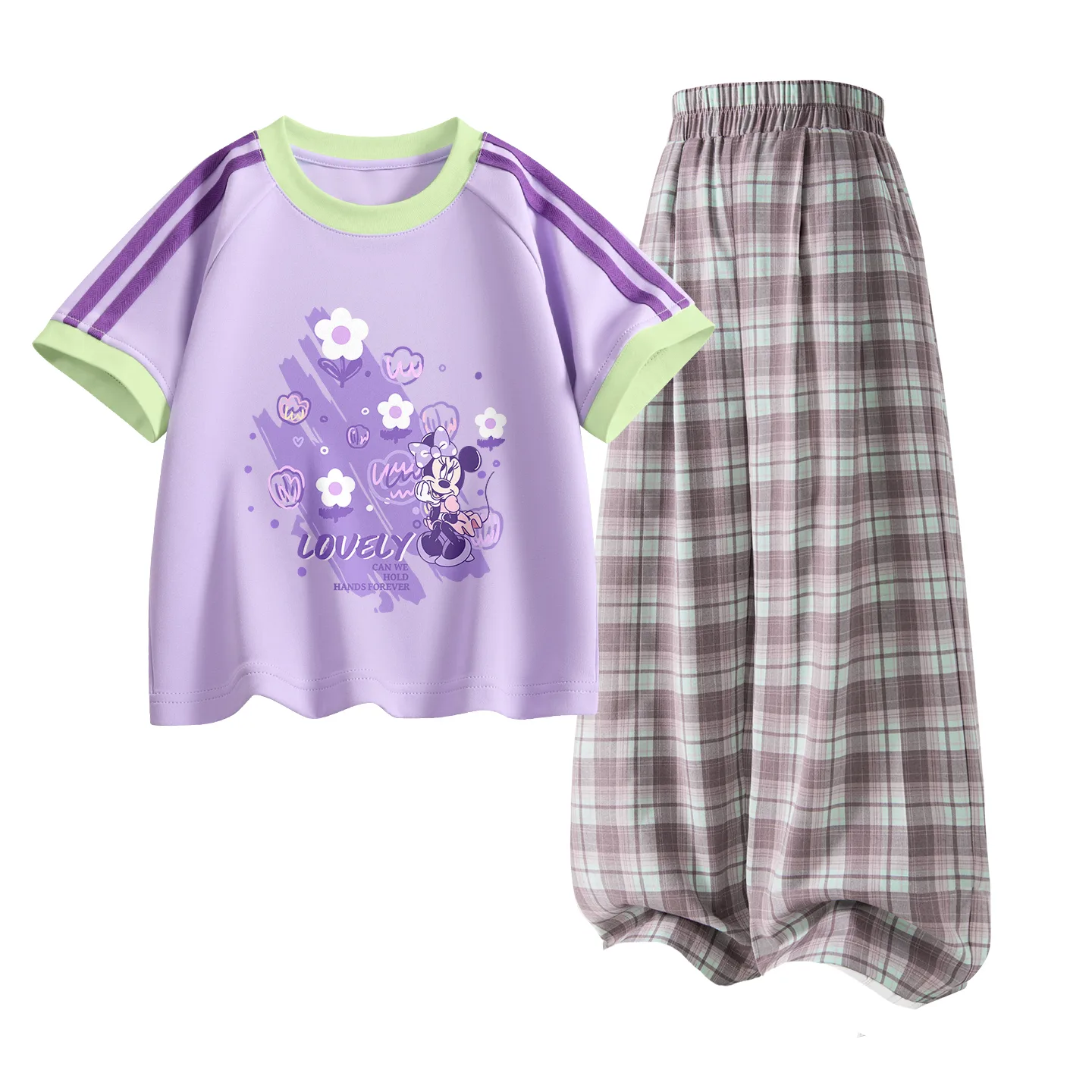 Детская спортивная футболка с круглым вырезом Disney, Di Bubble Floral Midnight Purple+Solid Pink Lavender