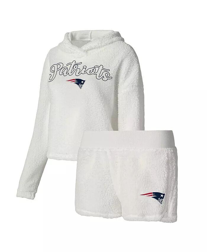 

Женский белый пушистый свитер New England Patriots и шорты, комплект для сна Concepts Sport