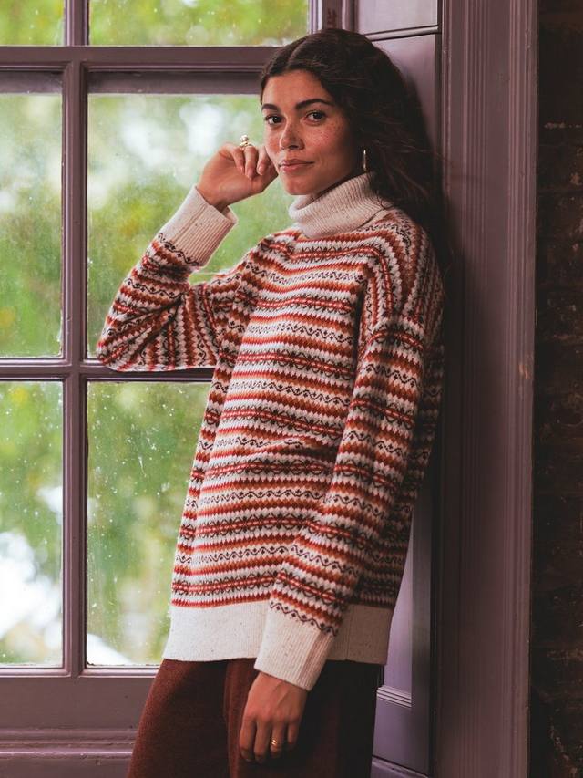 

Джемпер с круглым вырезом из мериносовой шерсти fair isle Celtic & Co., цвет Oatmeal/Rust