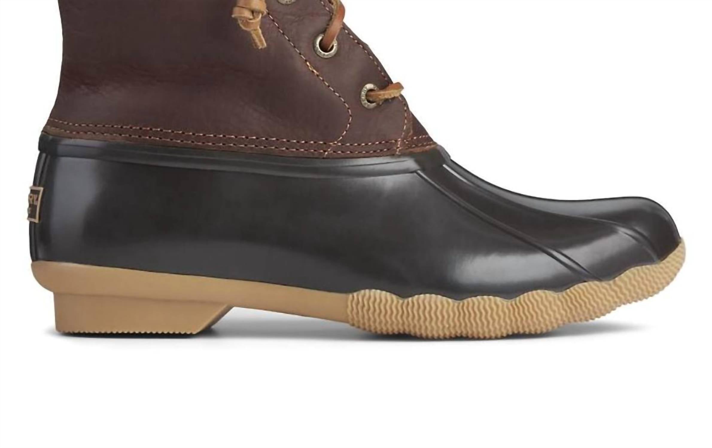 Женские резиновые сапоги Saltwater Duck в цвете бежевый/темно-коричневый Sperry