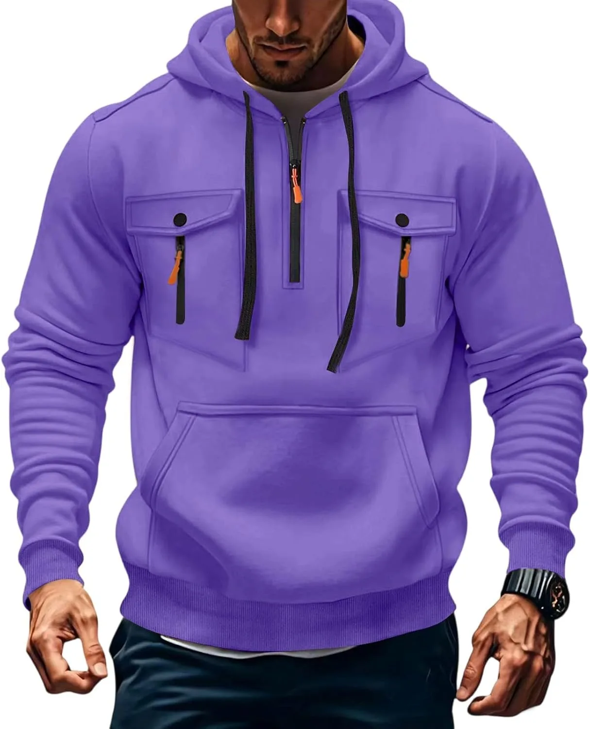 

GOFULY толстовка с четвертью молнией для мужчин Tall Fleece тактическая легкая худи с карманами