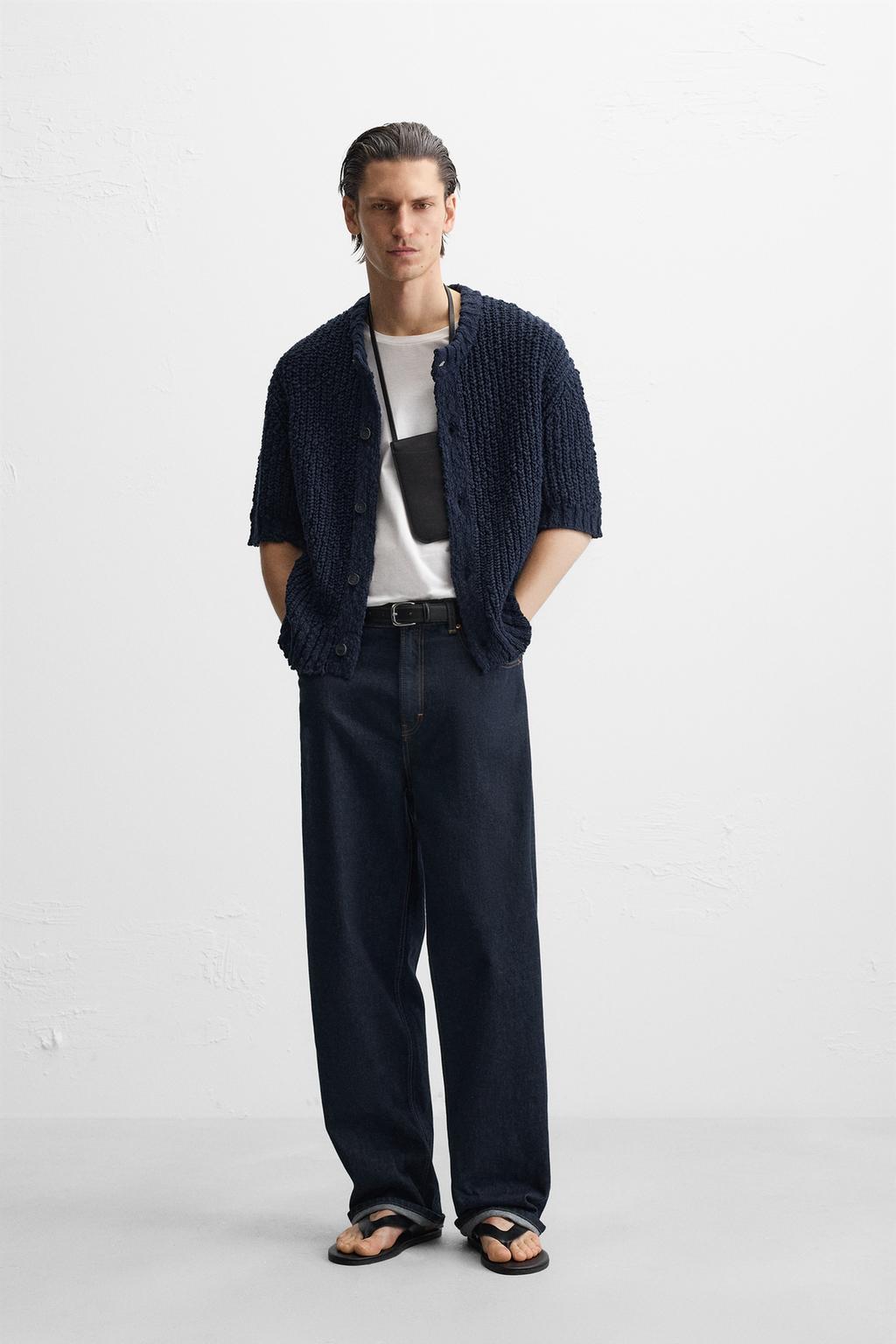 

Текстурированный хлопковый кардиган ZARA, темно-синий