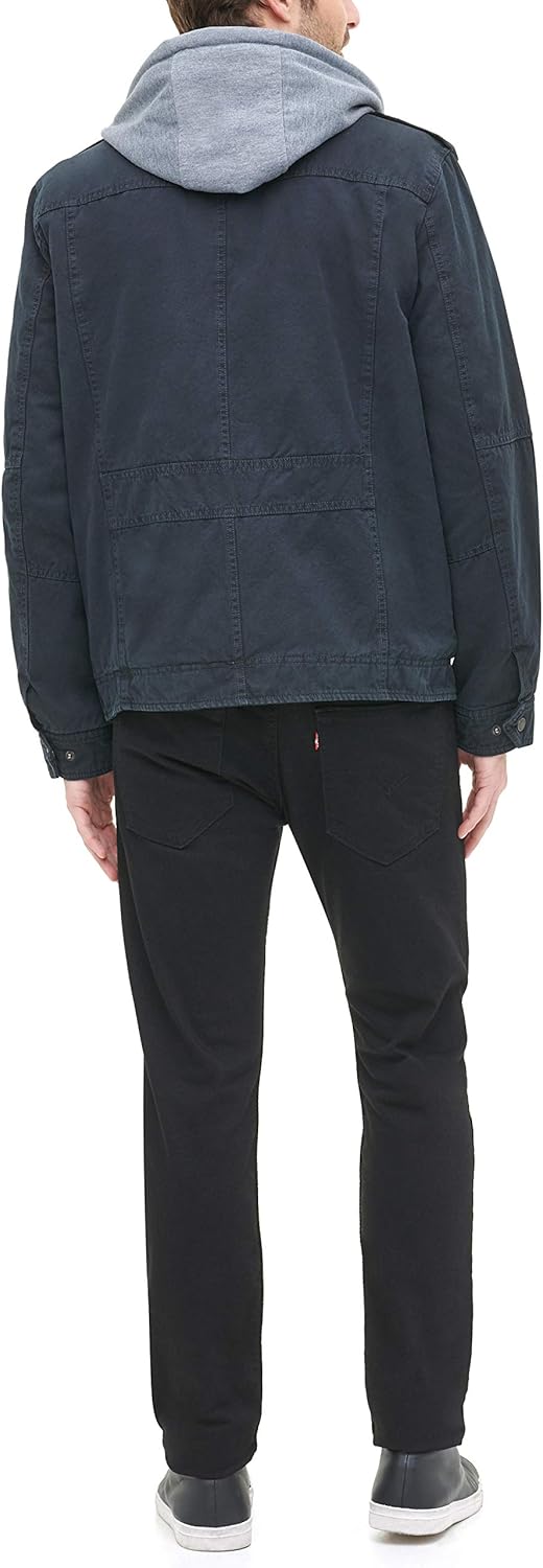 Мужская военная куртка Levi's из стираного хлопка с капюшоном (стандартные размеры, большие и высокие), Navy/Sherpa Lined — фото 2