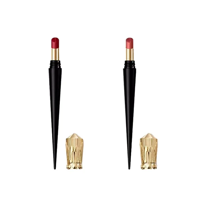 Christian Louboutin CL Narrow High Heel Lip Balm Black Tube Помада, увлажняющая матовая, 2 г, подарок на день рождения, 128L Night Banquet Burgundy+386L Naked Rose