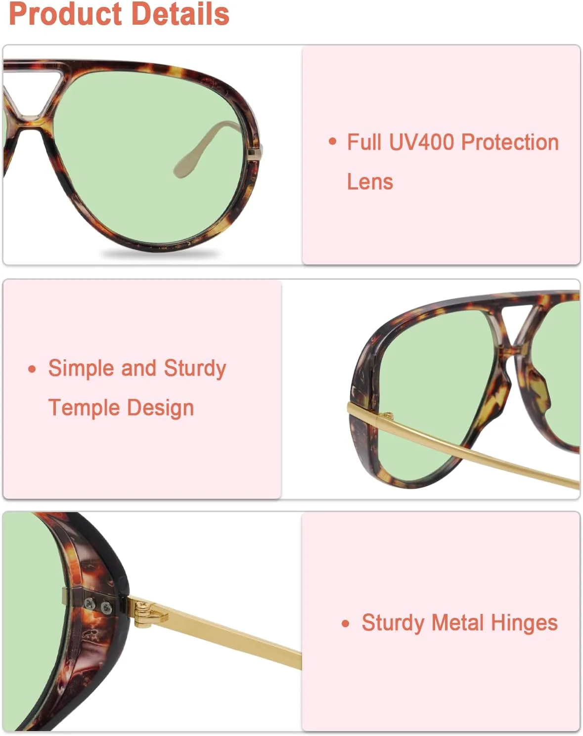 

Солнцезащитные очки-авиаторы для женщин, ретро-очки большого размера, круглые, модные, с защитой от УФ-излучения UV400 GM9609 GIGIMOTTE, 2 Packs Green+champagne