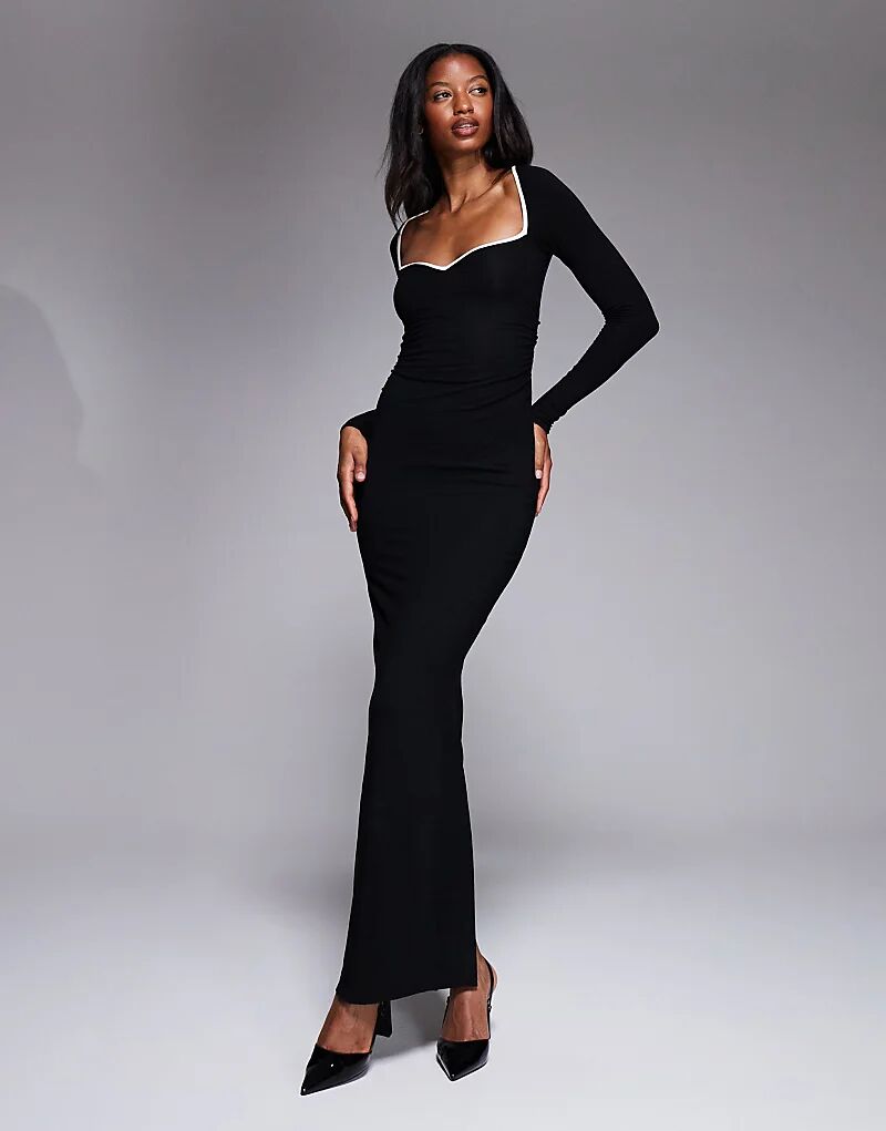 

Платье макси Oh Polly Ginette из модального материала с контрастной отделкой, черное