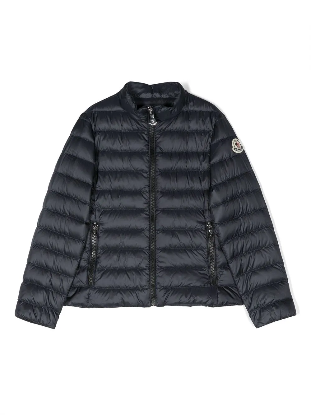 

Пуховик на молнии с нашивкой-логотипом Moncler Enfant, синий