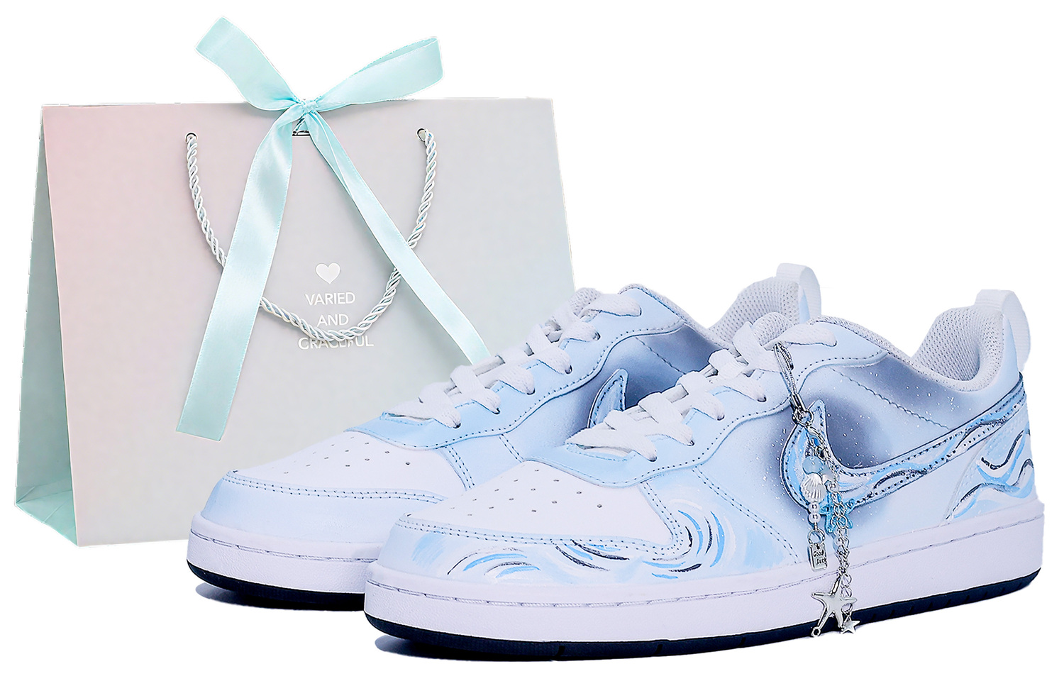 

Nike Кроссовки для скейтбординга Court Borough Sea Whisper Ice Island Low top White Blue Kids'