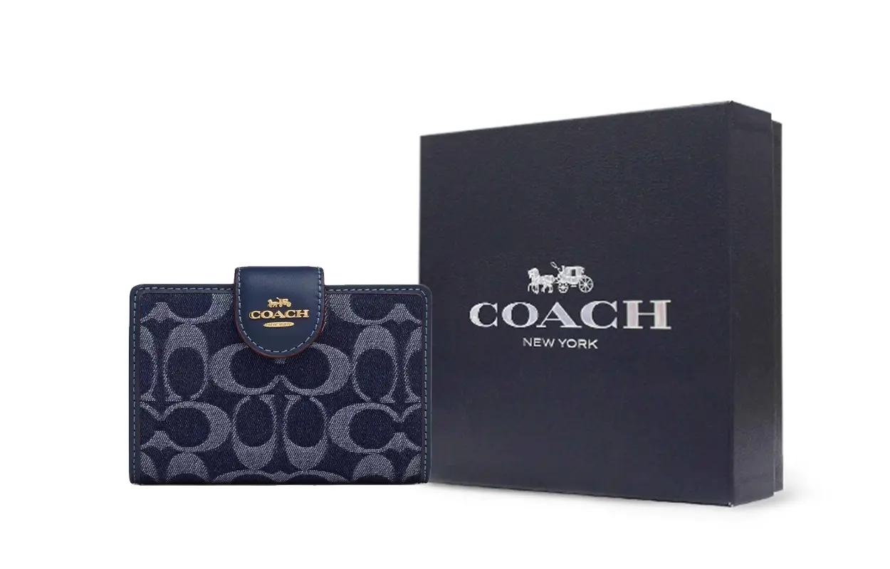 

COACH Джинсовый кошелек среднего размера женский синий, Gift Box Set (Basic Set+Black Box)