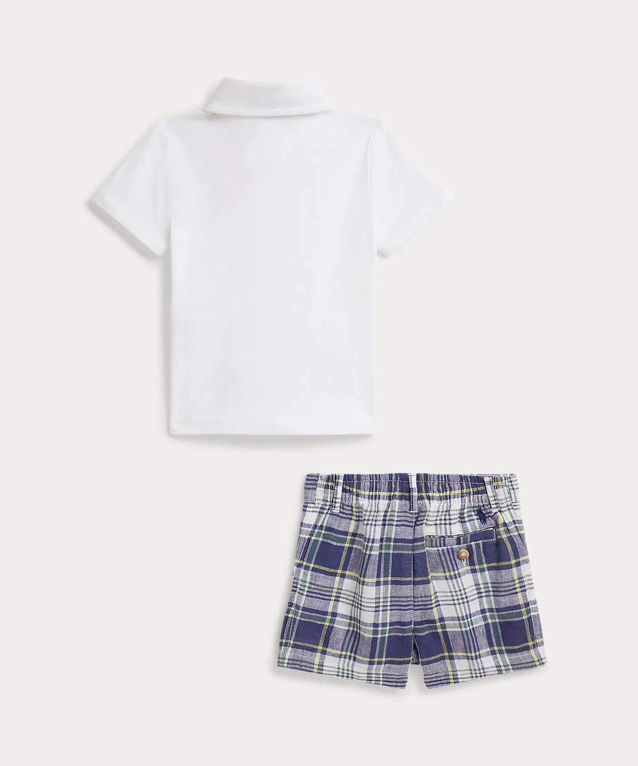 Поло и шорты Cotton Polo Shirt & Check Linen Shorts Ralph Lauren, белый — фото 2