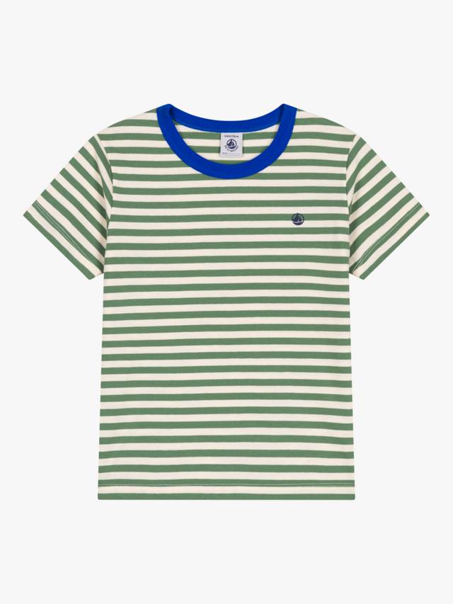 

Детская хлопчатобумажная футболка в полоску с коротким рукавом Petit Bateau, зеленый