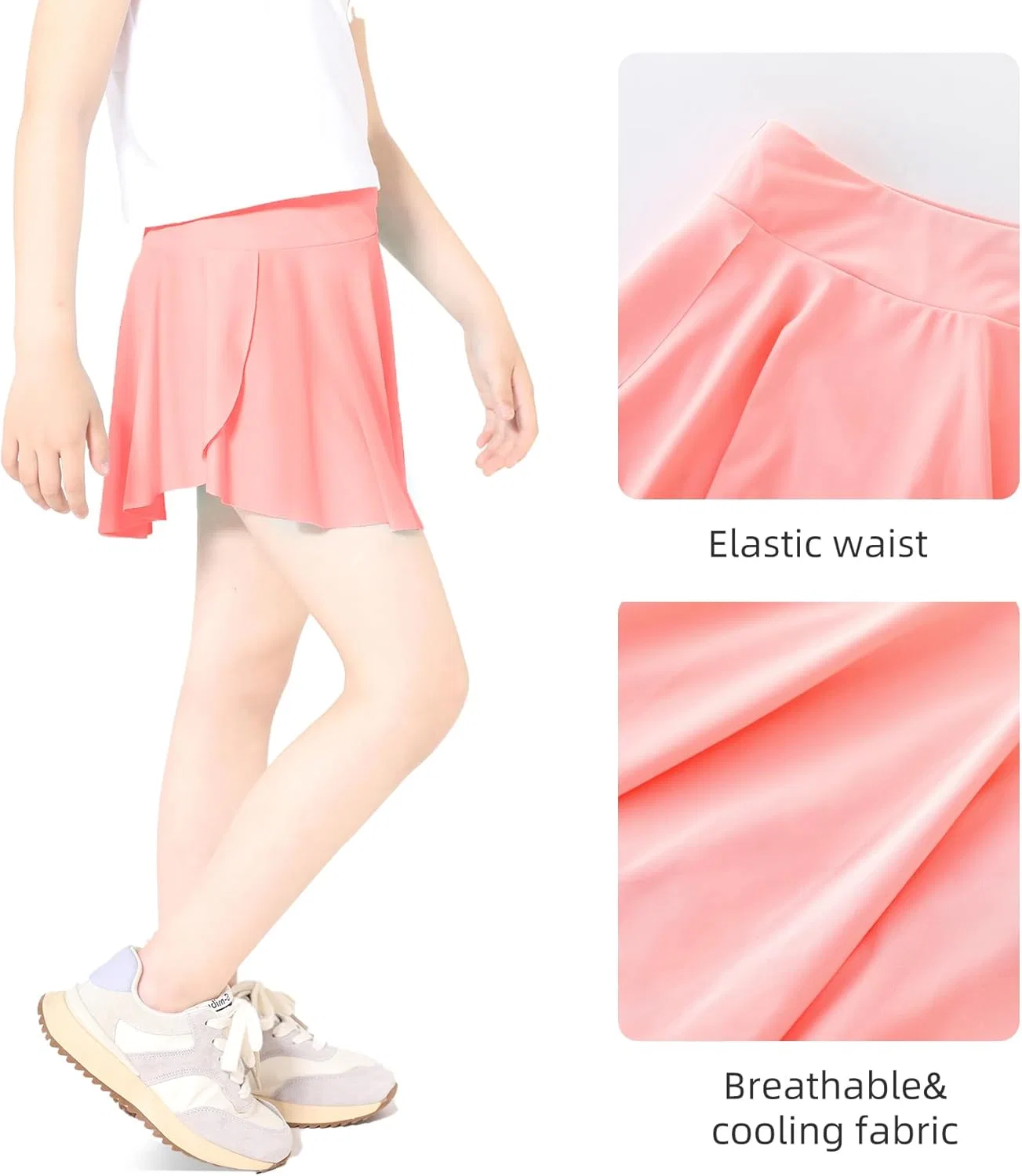 Спортивная юбка-шорты для девочек, Athletic Skirts for Tennis Golf, Hvididan, с карманами, Pinkish Orange — фото 4