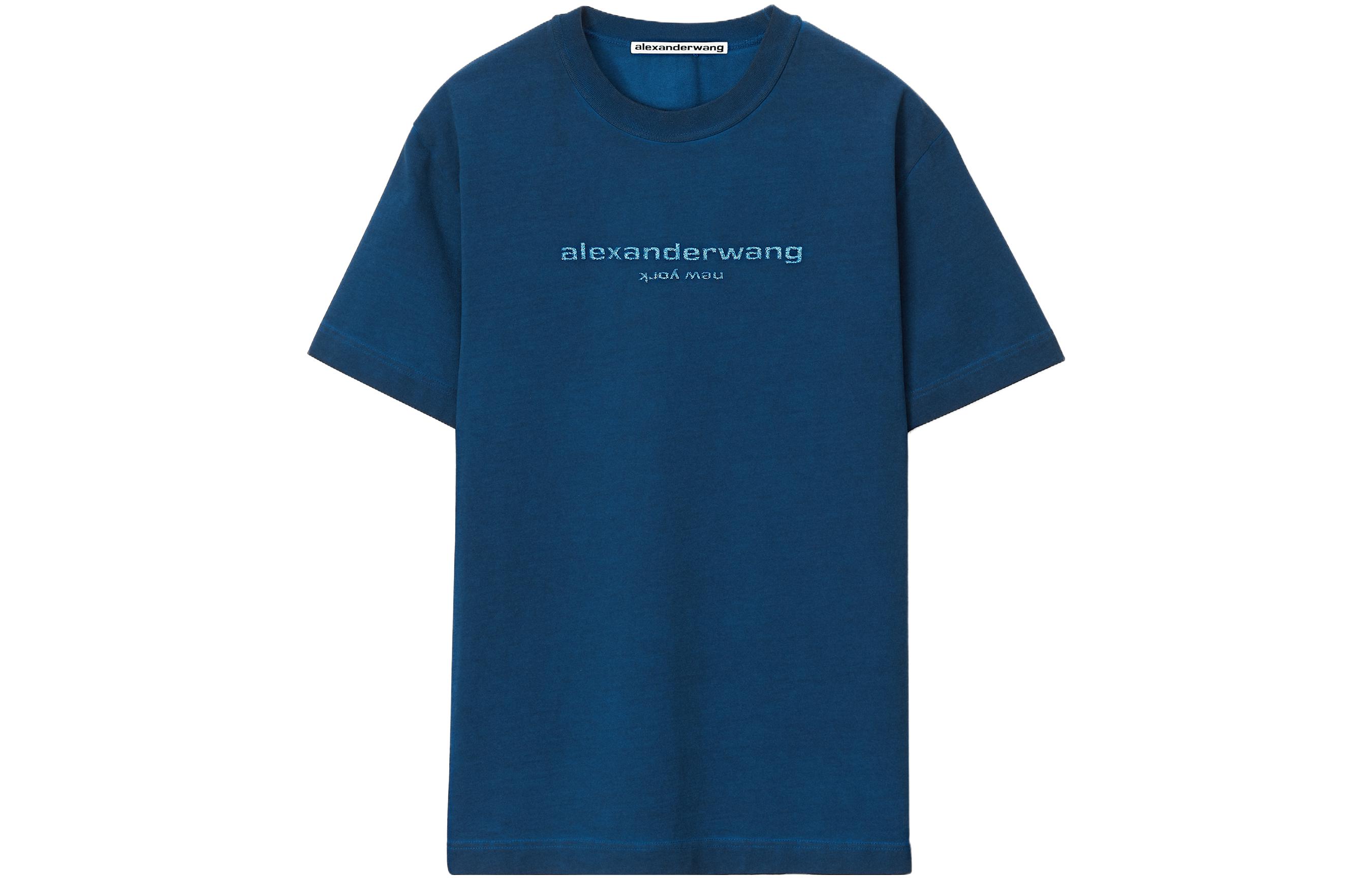 Футболка из хлопка с тисненым логотипом Alexander Wang, синяя — фото 2