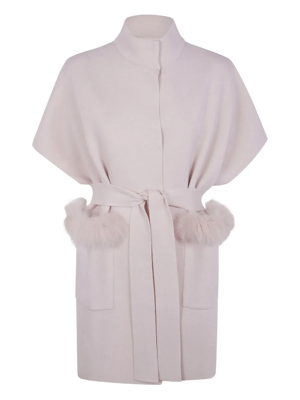 

Пальто с поясом и меховой отделкой D.Exterior, нейтральный