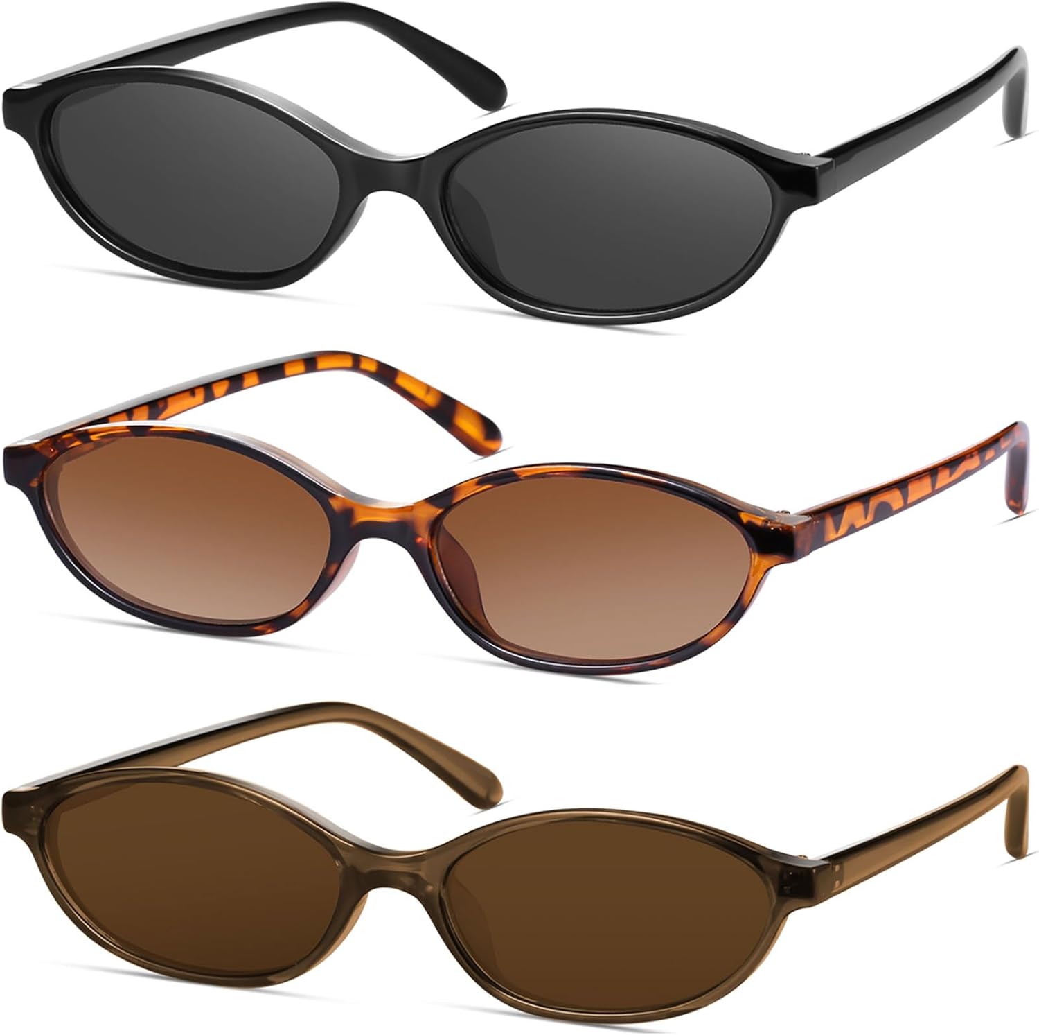

Ретро-солнцезащитные очки «кошачий глаз» овальной формы для женщин, в стиле Y2k, модные узкие солнцезащитные очки с защитой от УФ-излучения YMRFW, 3pack（black/Gray+tortoise/Gradient Tea+brown/Brown)