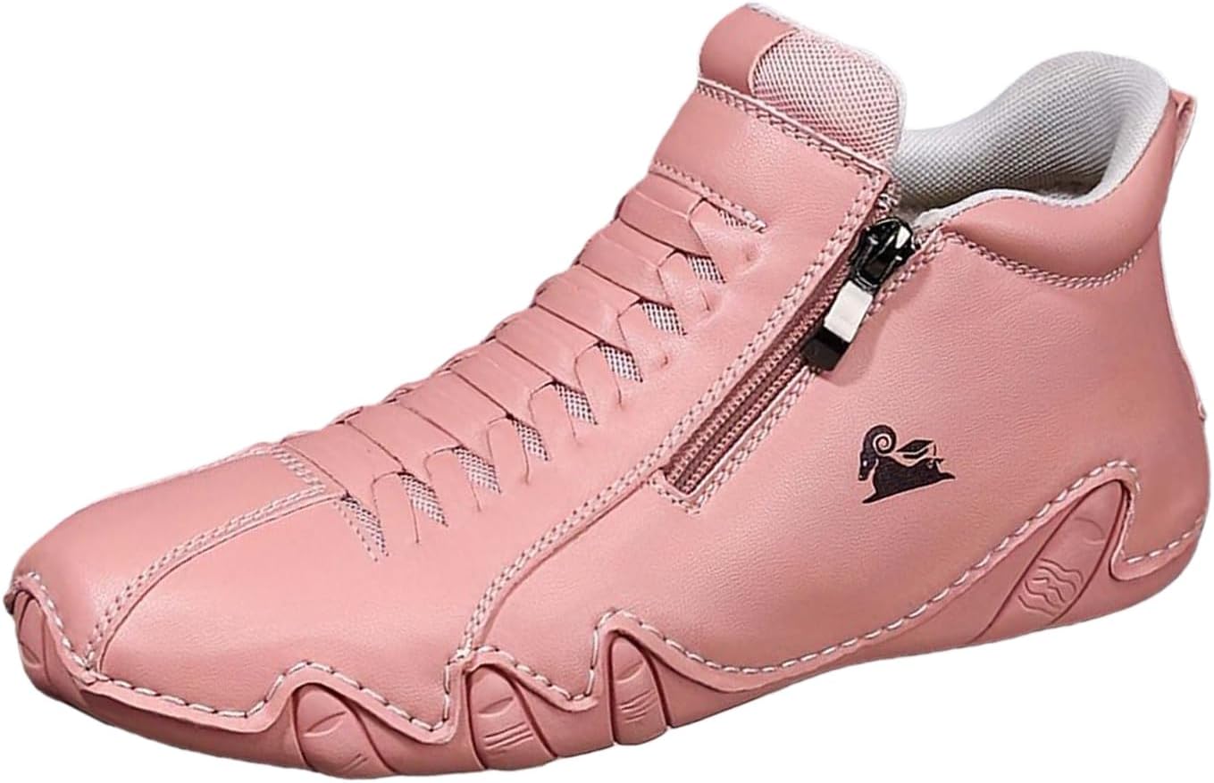 

Женские и мужские повседневные модные кожаные кроссовки, противоскользящие, для вождения и ходьбы, высокие ботинки чукка, из натуральной кожи, без шнурков, легкие спортивные туфли, обувь для ходьбы и вождения, походов и кемпинга Toumov, розовый