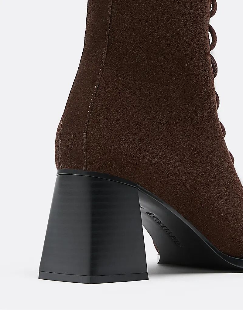 Ботильоны Stradivarius из кожи на высоком каблуке со шнуровкой, коричневого цвета — фото 3