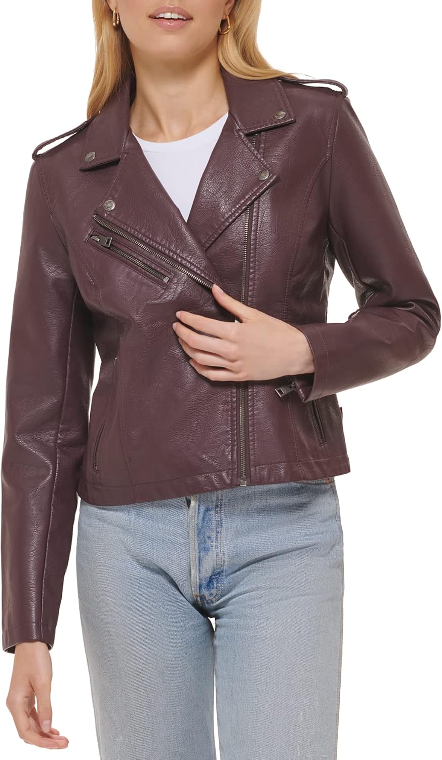 Женская куртка-косуха Levi's классическая кожаная, темно-красный — фото 3