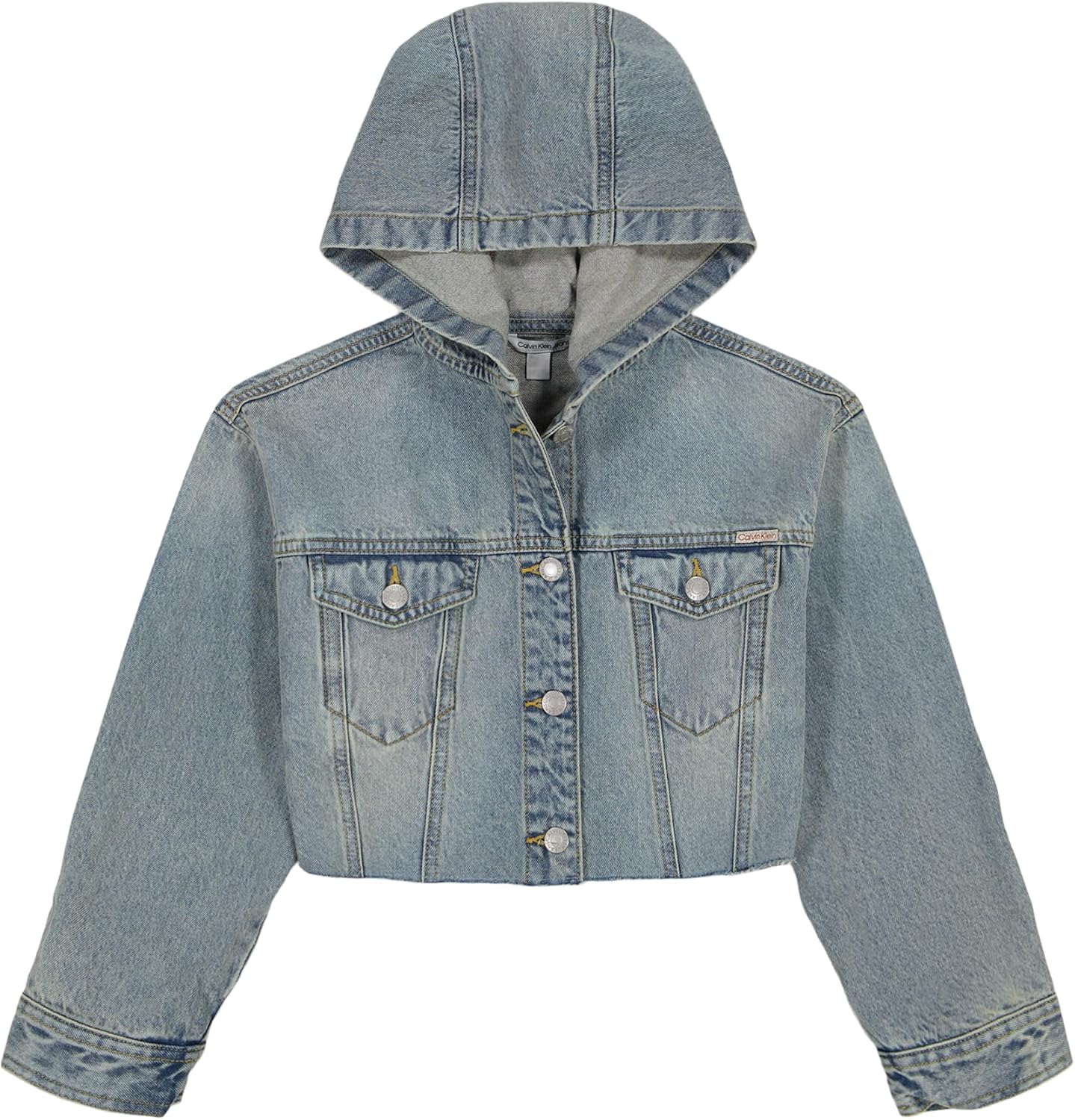 

Джинсовая куртка Calvin Klein для девочек с капюшоном, застежкой на пуговицы, повседневный стиль, Light Vintage Tint