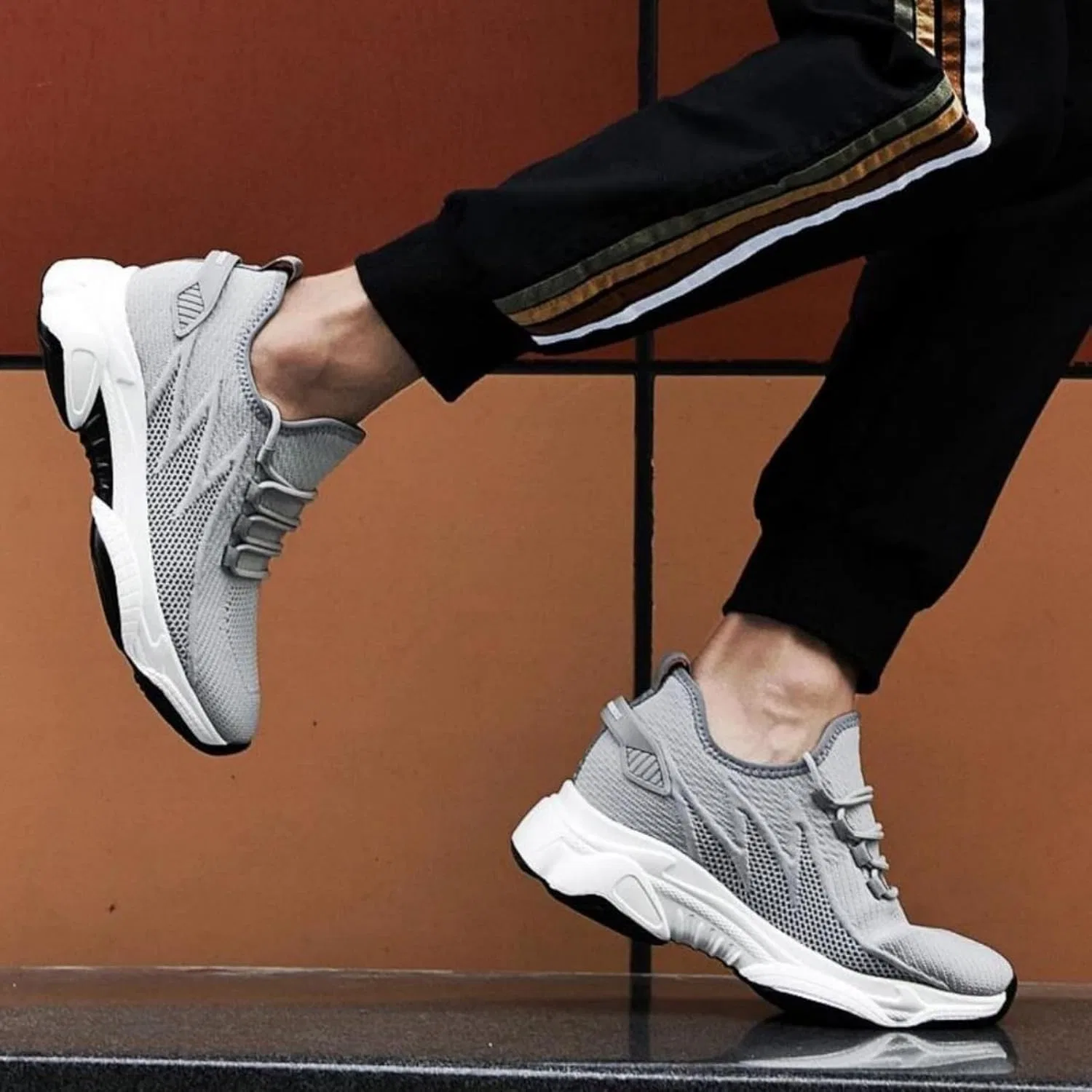 Мужская обувь Elevate Shoes The Bigger, Elevateshoes Limitless 10 см, сетчатые кроссовки, легкие кроссовки для бега Gienslru, Grey 10 Cm — фото 2