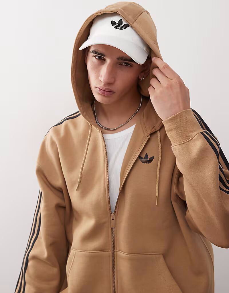 

Толстовка Adidas Originals oversize с молнией по всей длине в верблюжьем и черном цветах