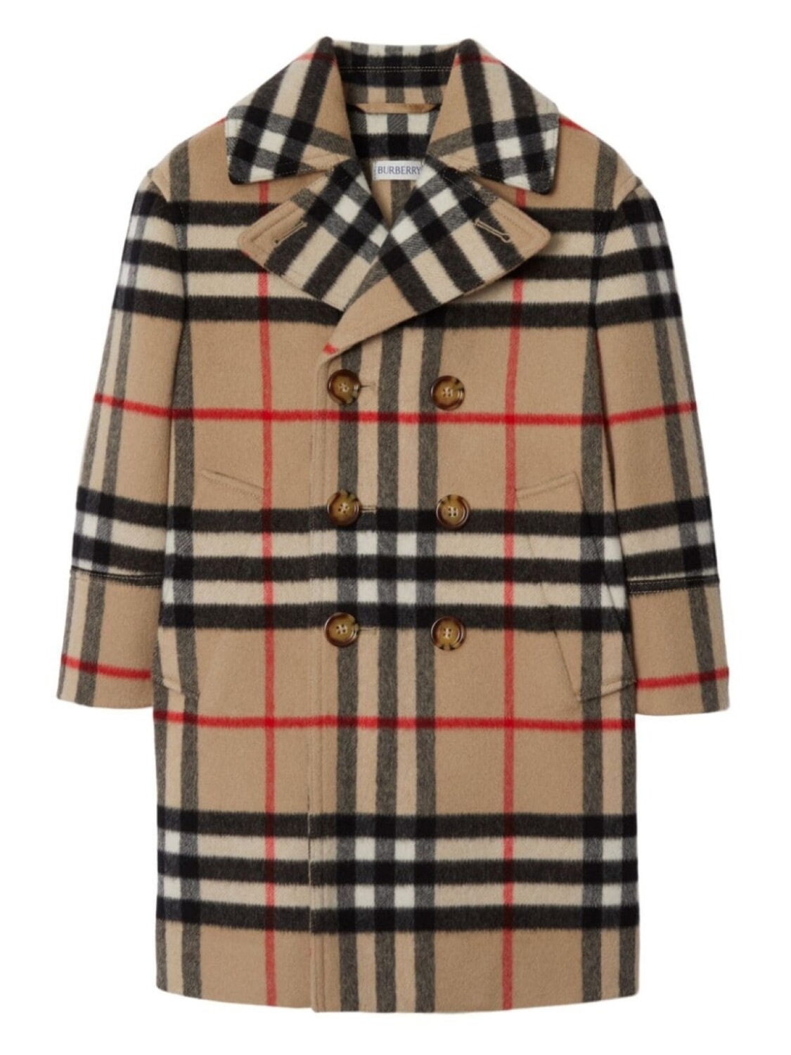 

Двубортное пальто в клетку Vintage Check Burberry Kids, коричневый
