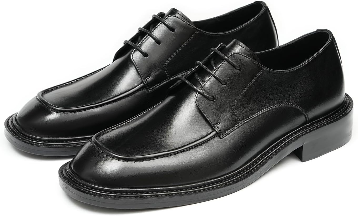 

Мужские классические туфли Santimon из натуральной кожи - дерби на шнуровке с резиновой подошвой, мягкая подкладка из телячьей кожи, противоскользящие бизнес туфли для офиса, свадьбы и повседневной носки, черный