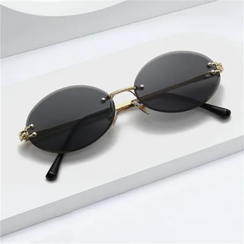 

Женские солнцезащитные очки овальной формы без оправы 2027 года, маленькая металлическая оправа, прозрачные линзы Ocean, винтажные женские очки MTZJH, Black