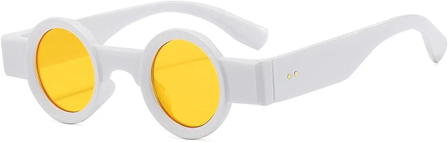 

Ретро маленькие круглые женские солнцезащитные очки в стиле панк с защитой от УФ-излучения UV400, модные очки с прозрачными линзами Ocean, мужские солнцезащитные очки с заклепками TVTBBVV, White Yellow