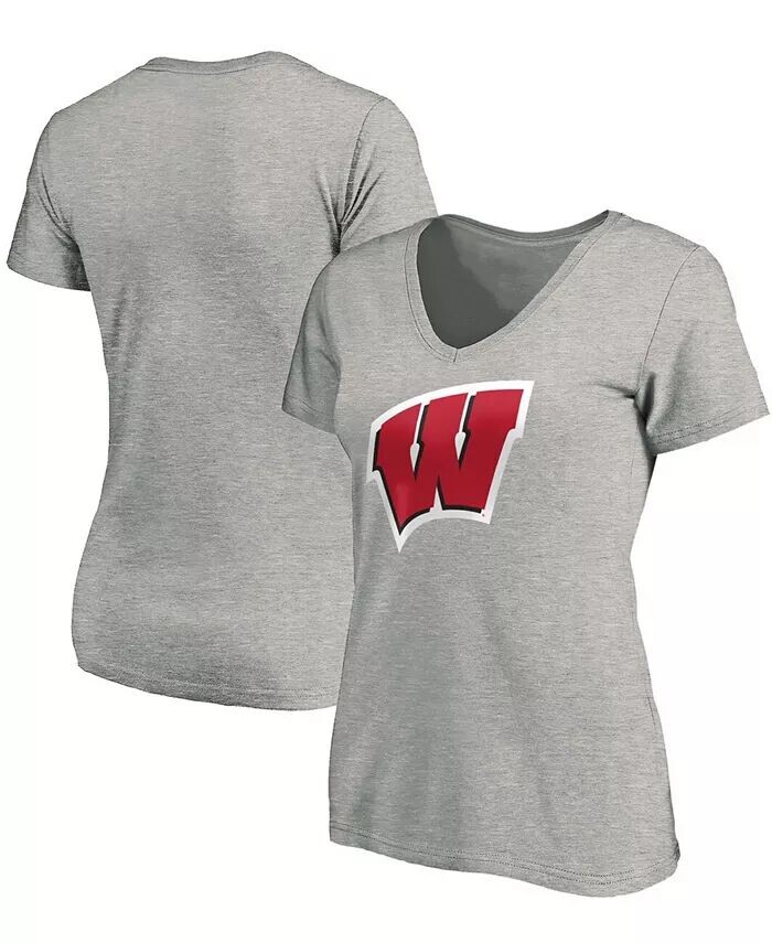 

Женская футболка с V-образным вырезом и логотипом Wisconsin Badgers серого цвета Fanatics