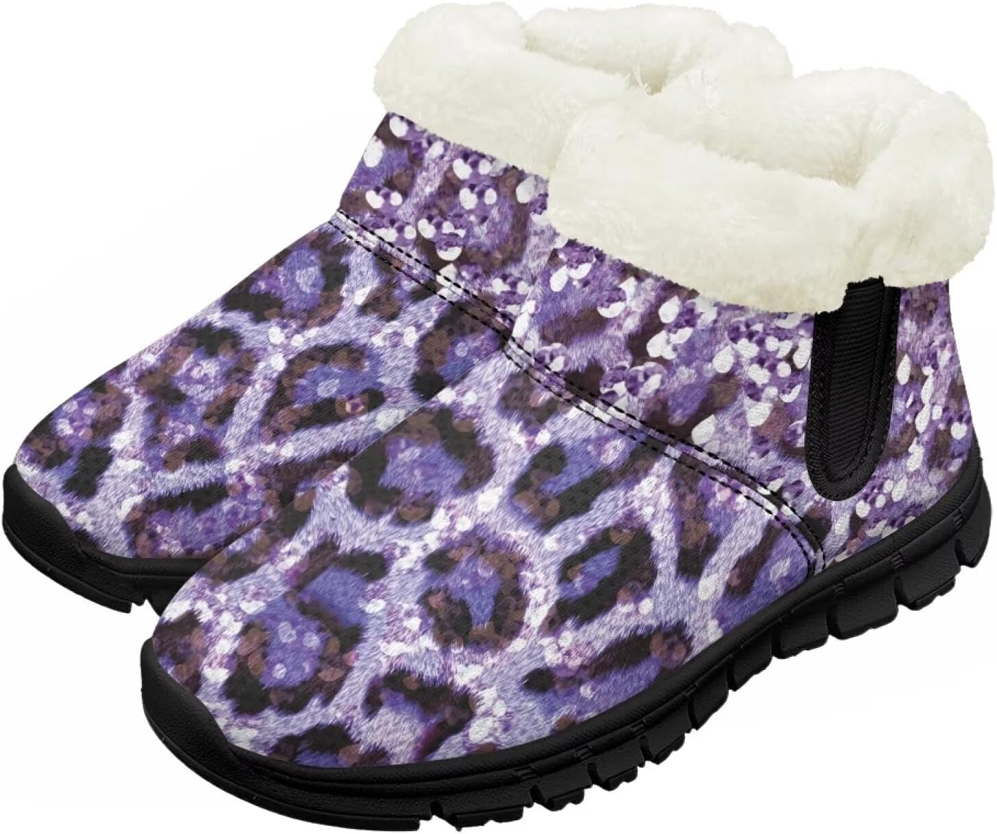 

Детские водонепроницаемые зимние ботинки для снега - теплые, с меховой подкладкой для мальчиков и девочек (малыши/маленькие дети/старшие дети), черная подошва Pzuqiu, Purple Leopard