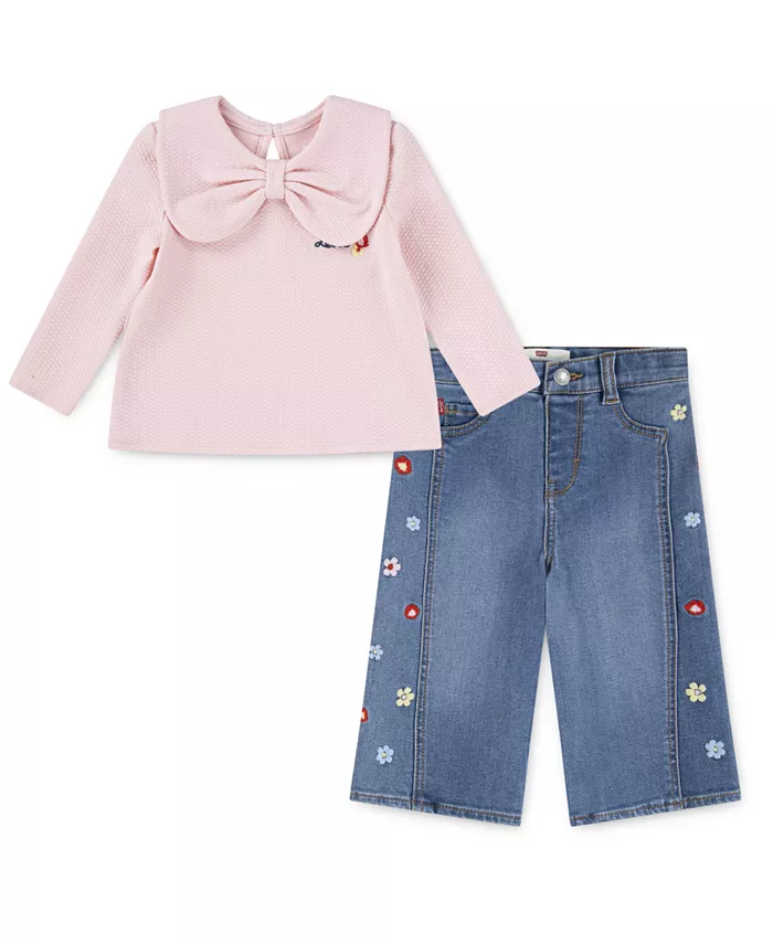 

Комплект из двух предметов для малышек: топ с бантом и широкие джинсы Levi's
