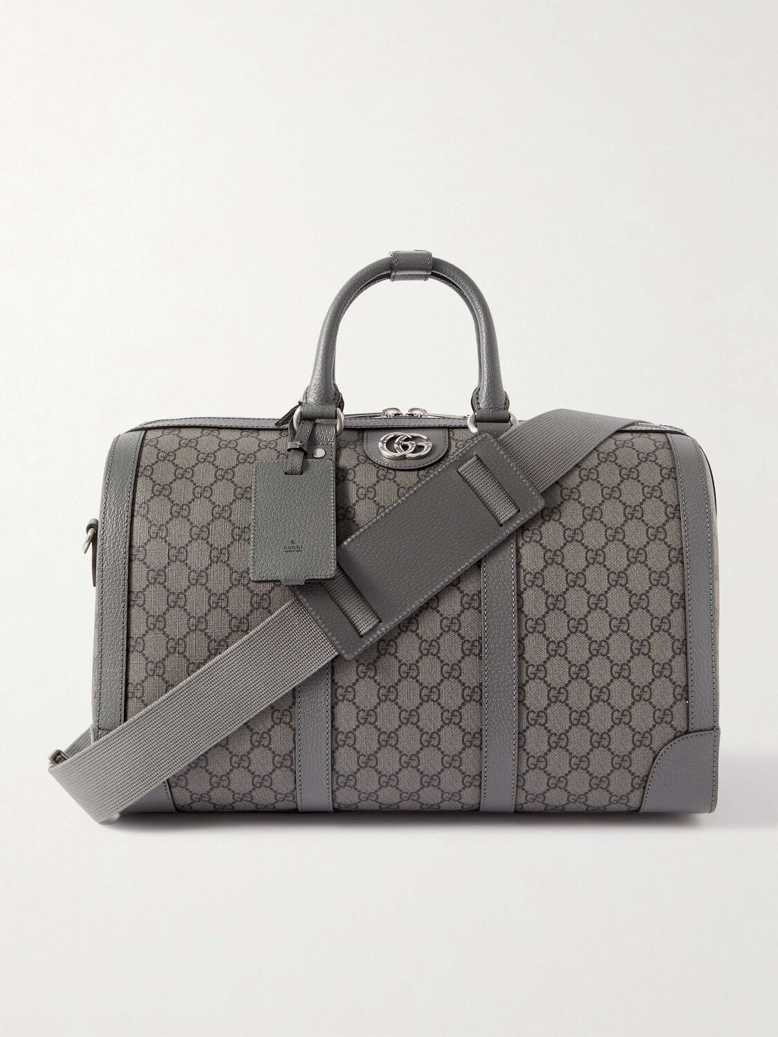 

Спортивная сумка Ophidia из парусины с покрытием и монограммой с кожаной отделкой GUCCI, серый