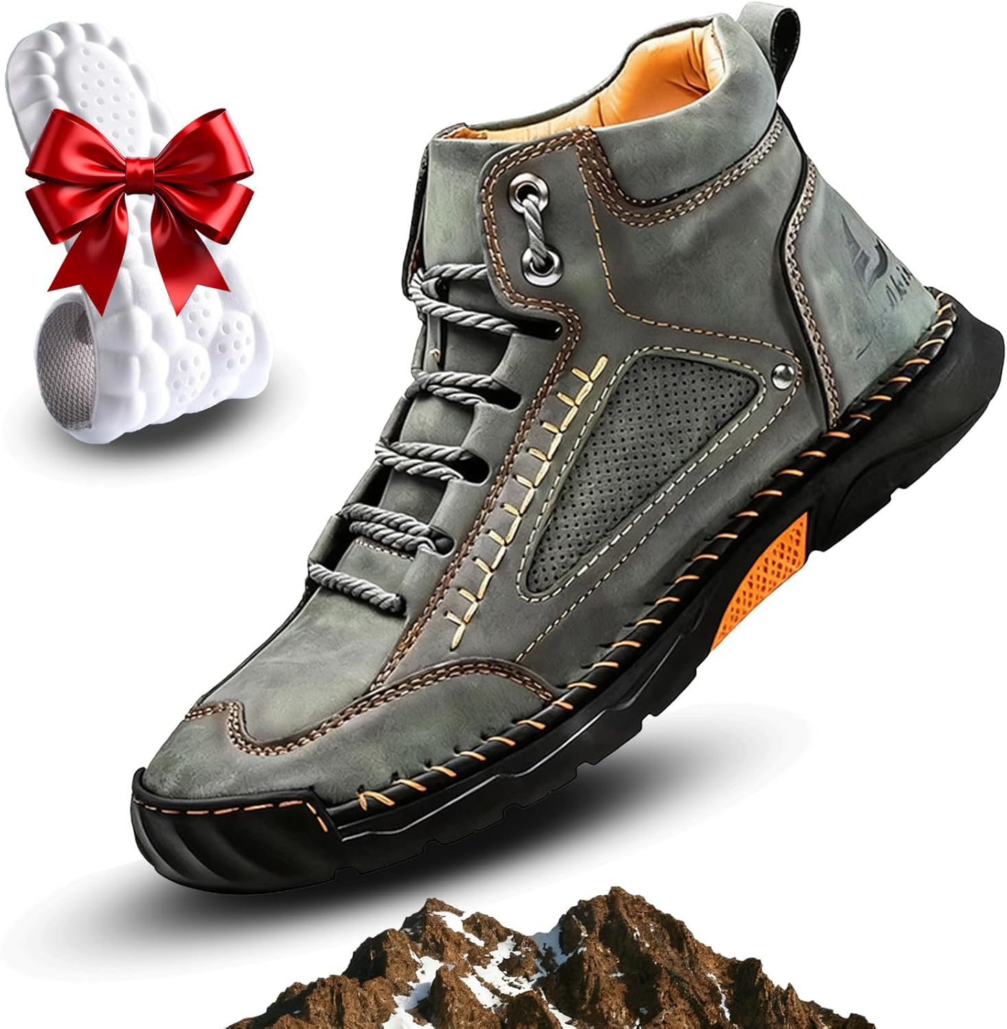 

Мужские удобные кожаные ботинки ручной работы Seruvini Tough Workwear Style, водонепроницаемые, с поддержкой свода стопы и снятием нагрузки, зеленый