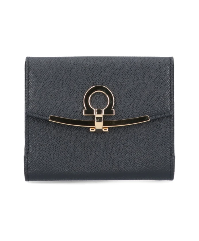 

Французский кошелек Gancini из зернистой кожи. Ferragamo, черный