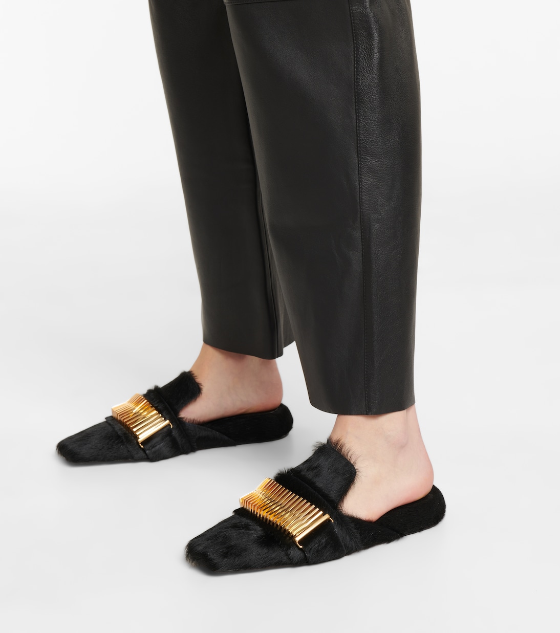 Тапочки Quad Coil из телячьей шерсти Proenza Schouler, черный — фото 4