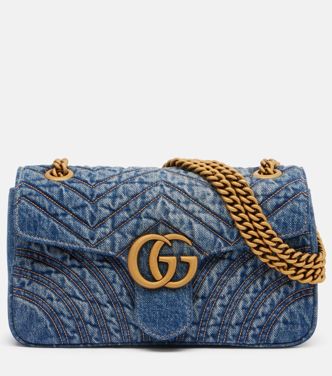 

Маленькая джинсовая сумка через плечо GG Marmont Gucci, Washed Denim