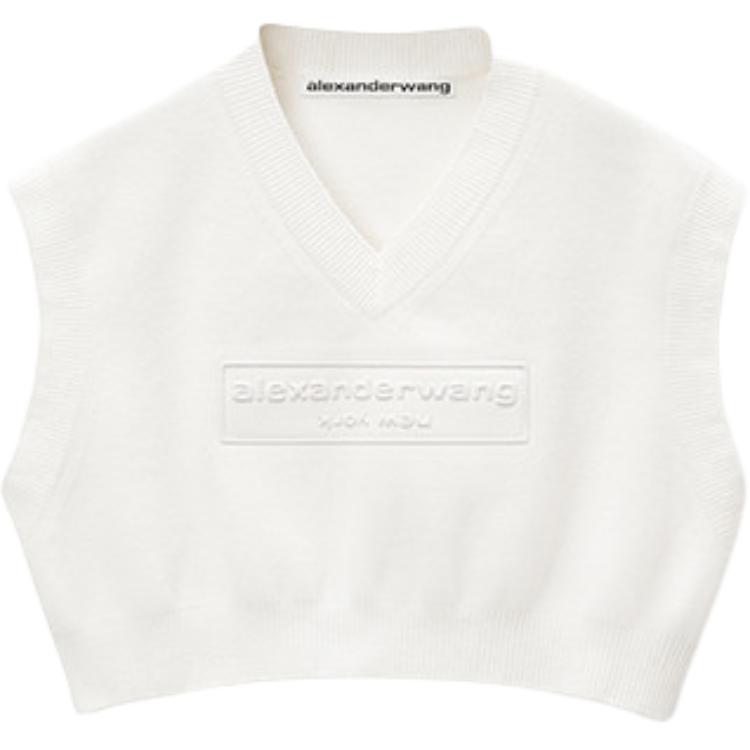Футболка с укороченным кроем и тисненым логотипом Alexander Wang, мягкого белого цвета — фото 2