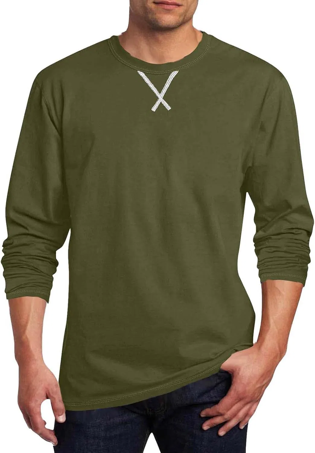 Мужская футболка с длинным рукавом, однотонная, Army Green — фото 2