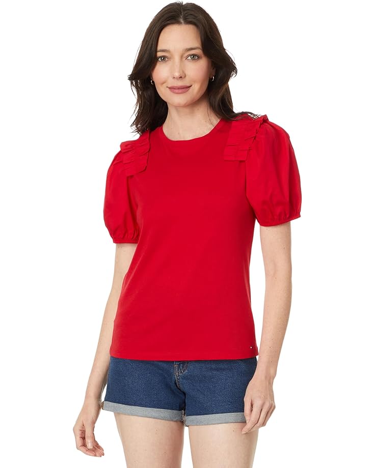 

Топ Tommy Hilfiger Mixed Meida Puff Sleeve Top, цвет Scarlet