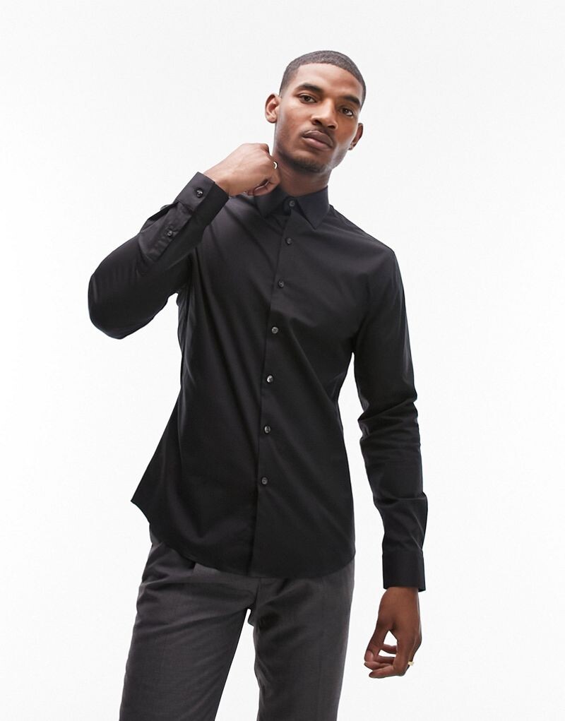 

Topman - Черная классическая рубашка стрейч с длинными рукавами