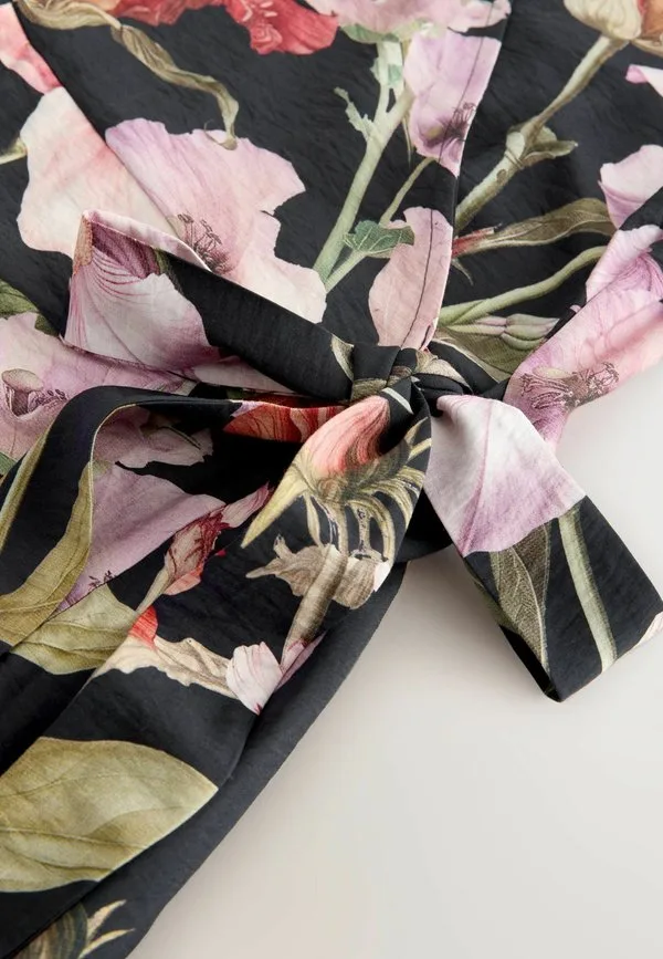 Платье-Миди прямого кроя с фестончатыми рукавами и запахом Next, Navy Blue Floral Printed — фото 3