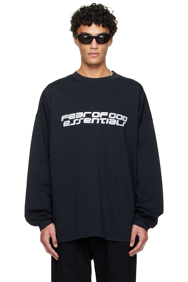 

Fear Of God Essentials Черная праздничная футболка с длинным рукавом из трикотажа в стиле 90-х