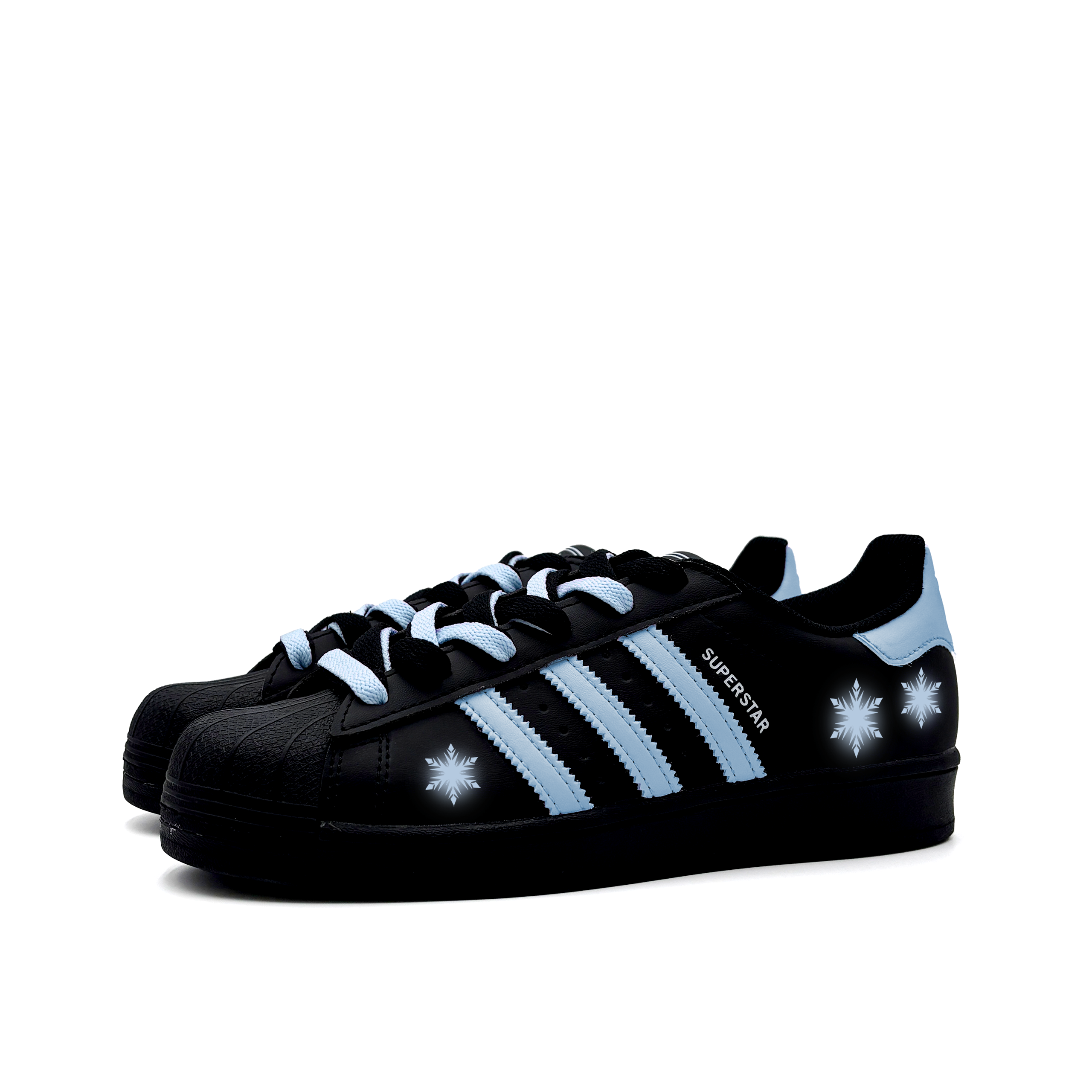 Adidas Originals Superstar 2 Ice Blue Snowflake Abrasion Resistant Low top Kids' Skateboarding Shoes Black Blue — фото 4