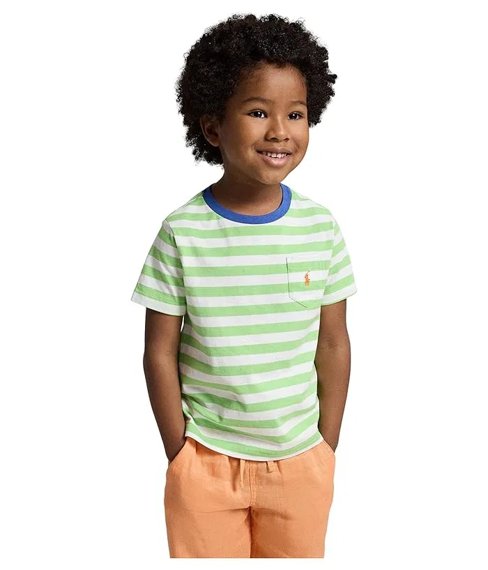 Футболка поло с полоской модель Striped Cotton Jersey Pocket Tee Polo Ralph Lauren Kids, Parakeet/White — фото 4