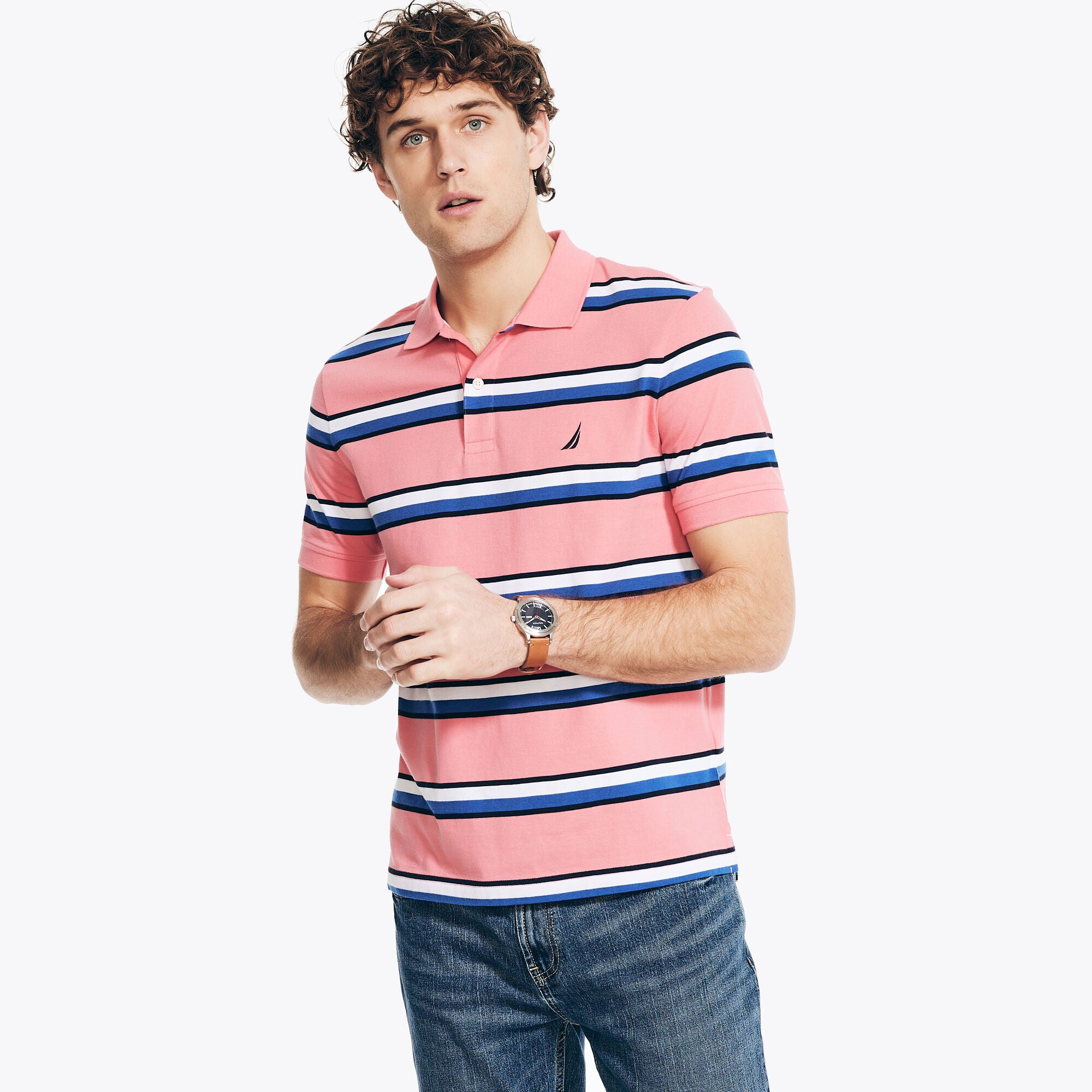 

Полосатая рубашка классического кроя Nautica, цвет teaberry 17-1736tcx