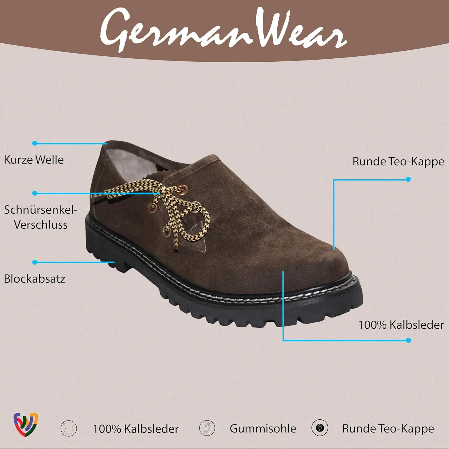 Туфли German Wear Traditional Shoes Haferl Shoes Frame Stitched Handmade Goat Leather, Brown — фото 4