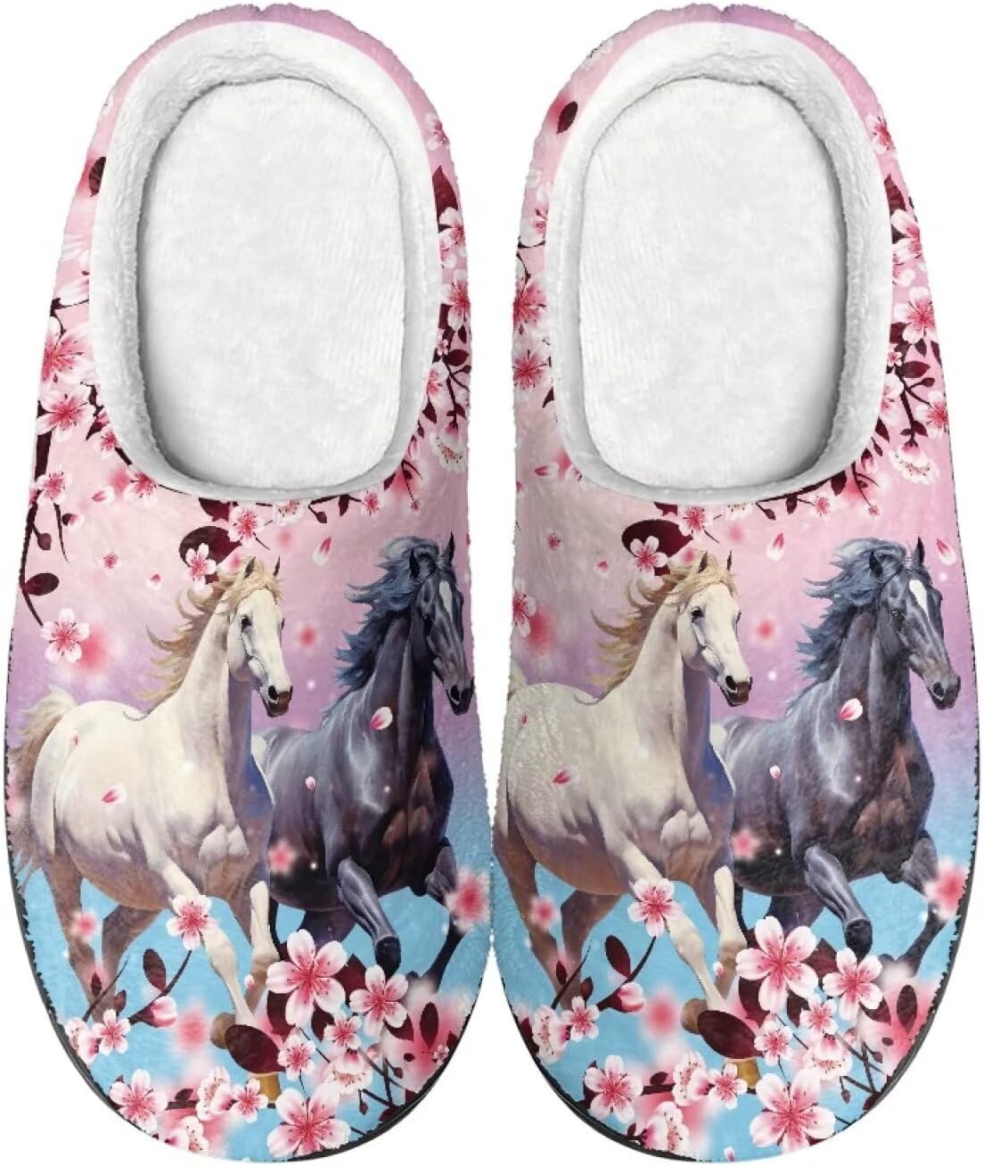 

Зимние женские и мужские тапочки, уютные и комфортные фланелевые тапочки с открытой пяткой, мягкие тапочки для женщин и девушек, моющиеся пушистые сабо, тапочки-слипы для сна Salabomia, Horse Peach Blossom-pink