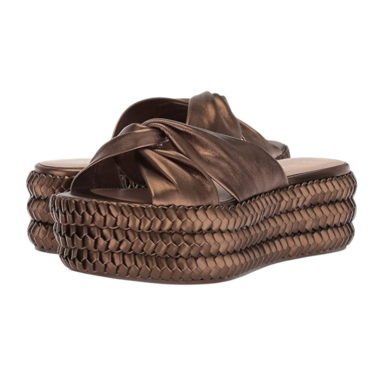 Женские босоножки Polly Braid Platform Sandal из темно-бронзовой металлической кожи Nappa Rachel Zoe, цвет dark bronze metallic nappa — фото 2